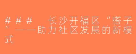 ### 长沙开福区“搭子”——助力社区发展的新模式