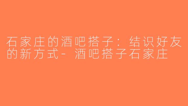 石家庄的酒吧搭子：结识好友的新方式-酒吧搭子石家庄