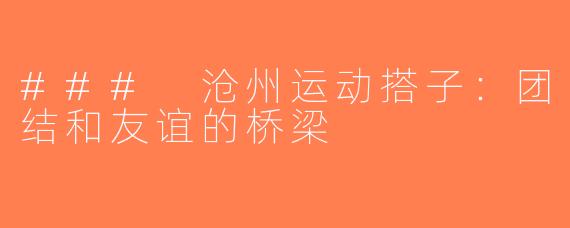 ### 沧州运动搭子：团结和友谊的桥梁