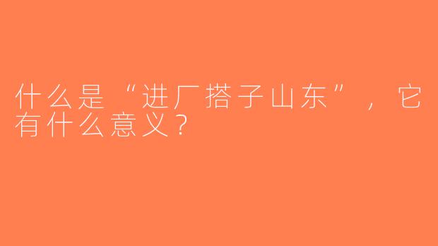 什么是“进厂搭子山东”，它有什么意义？