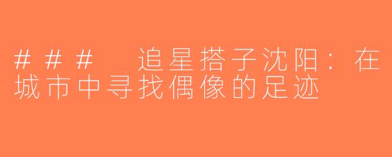 ### 追星搭子沈阳：在城市中寻找偶像的足迹