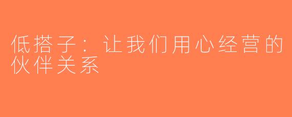 低搭子：让我们用心经营的伙伴关系
