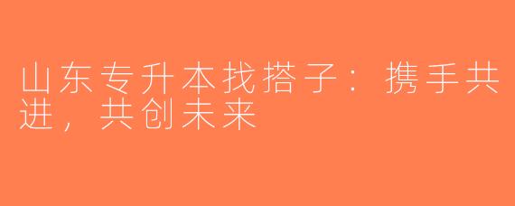 山东专升本找搭子：携手共进，共创未来