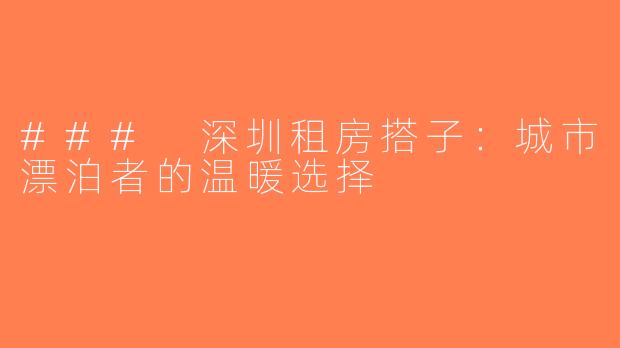 ### 深圳租房搭子：城市漂泊者的温暖选择