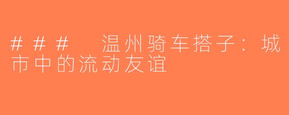 ### 温州骑车搭子：城市中的流动友谊