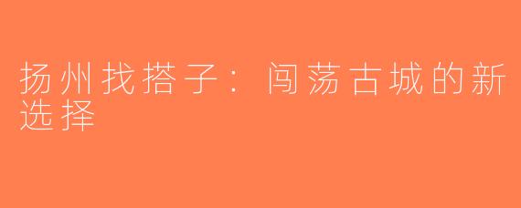 扬州找搭子：闯荡古城的新选择