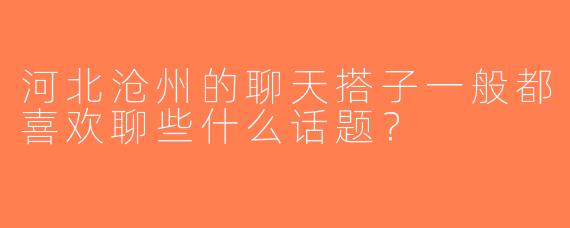 河北沧州的聊天搭子一般都喜欢聊些什么话题？