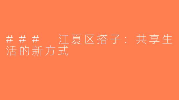 ### 江夏区搭子：共享生活的新方式