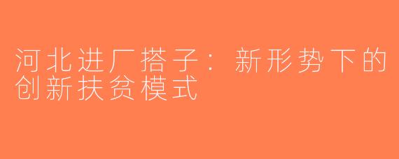 河北进厂搭子：新形势下的创新扶贫模式
