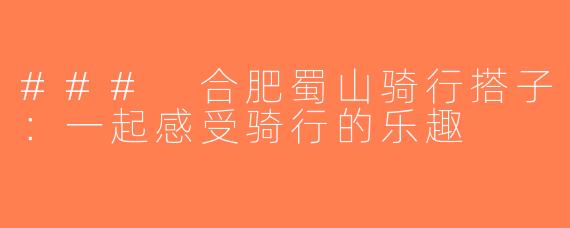 ### 合肥蜀山骑行搭子：一起感受骑行的乐趣