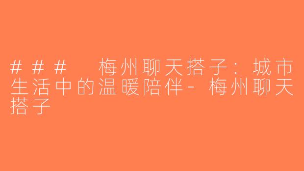 ### 梅州聊天搭子：城市生活中的温暖陪伴-梅州聊天搭子
