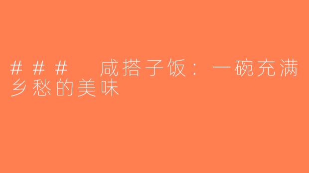 ### 咸搭子饭：一碗充满乡愁的美味