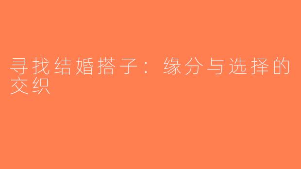 寻找结婚搭子：缘分与选择的交织