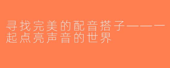 寻找完美的配音搭子——一起点亮声音的世界