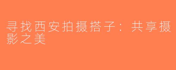 寻找西安拍摄搭子：共享摄影之美