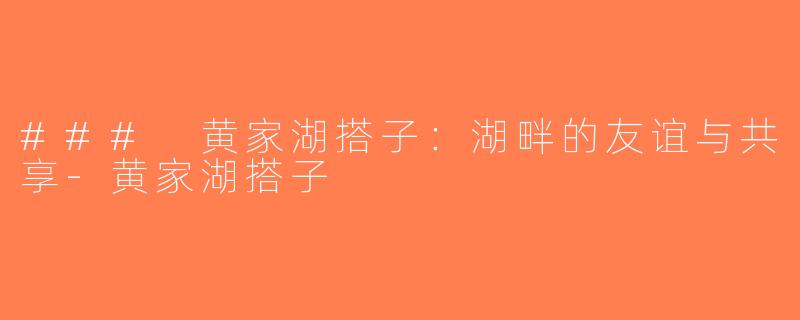 ### 黄家湖搭子：湖畔的友谊与共享-黄家湖搭子