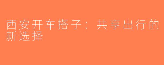 西安开车搭子：共享出行的新选择
