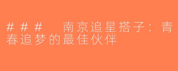 ### 南京追星搭子：青春追梦的最佳伙伴
