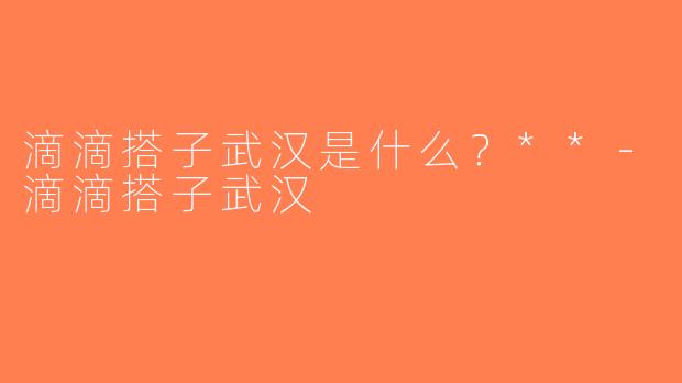 滴滴搭子武汉是什么？**-滴滴搭子武汉