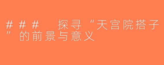 ### 探寻“天宫院搭子”的前景与意义