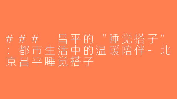 ### 昌平的“睡觉搭子”：都市生活中的温暖陪伴-北京昌平睡觉搭子