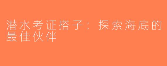 潜水考证搭子：探索海底的最佳伙伴