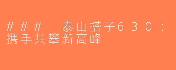 ### 泰山搭子630：携手共攀新高峰