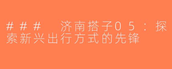 ### 济南搭子05：探索新兴出行方式的先锋