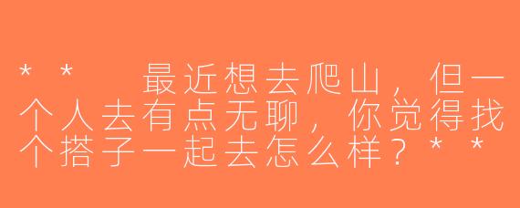 ** 最近想去爬山，但一个人去有点无聊，你觉得找个搭子一起去怎么样？**