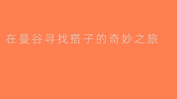在曼谷寻找搭子的奇妙之旅