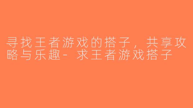 寻找王者游戏的搭子，共享攻略与乐趣-求王者游戏搭子