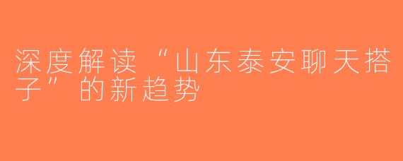 深度解读“山东泰安聊天搭子”的新趋势