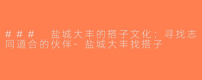 ### 盐城大丰的搭子文化：寻找志同道合的伙伴-盐城大丰找搭子