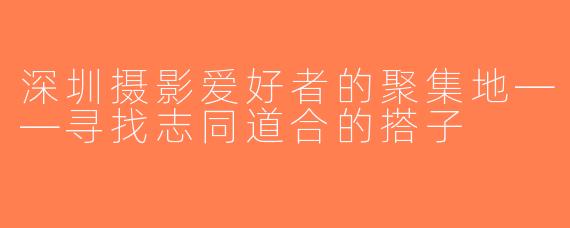 深圳摄影爱好者的聚集地——寻找志同道合的搭子