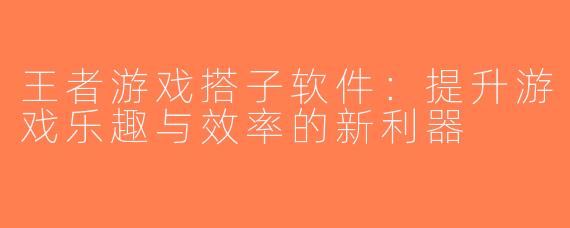 王者游戏搭子软件：提升游戏乐趣与效率的新利器