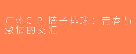 广州CP搭子排球：青春与激情的交汇