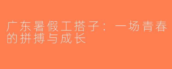 广东暑假工搭子：一场青春的拼搏与成长
