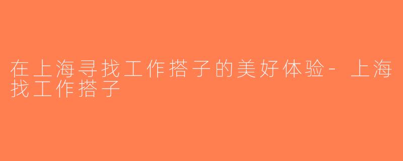 在上海寻找工作搭子的美好体验-上海找工作搭子