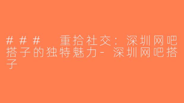 ### 重拾社交：深圳网吧搭子的独特魅力-深圳网吧搭子