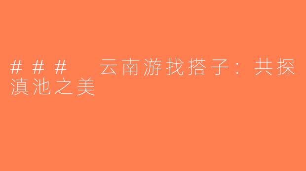 ### 云南游找搭子：共探滇池之美