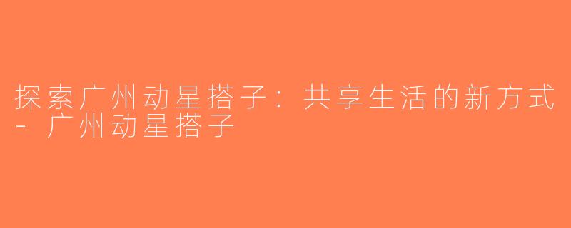 探索广州动星搭子：共享生活的新方式-广州动星搭子