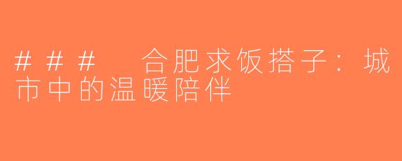 ### 合肥求饭搭子：城市中的温暖陪伴