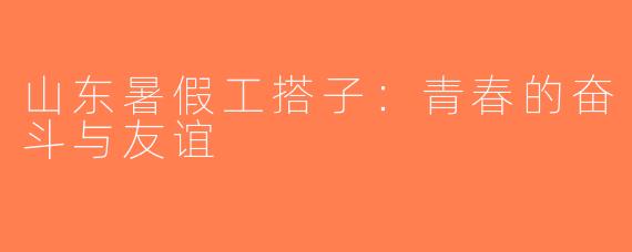 山东暑假工搭子：青春的奋斗与友谊