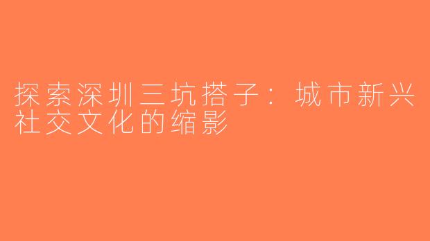 探索深圳三坑搭子：城市新兴社交文化的缩影