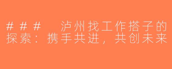 ### 泸州找工作搭子的探索：携手共进，共创未来