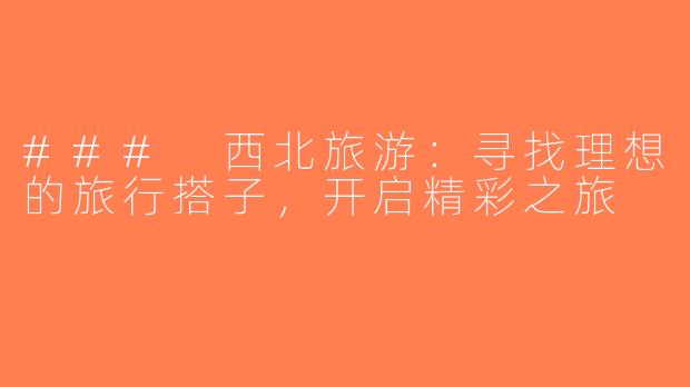 ### 西北旅游：寻找理想的旅行搭子，开启精彩之旅