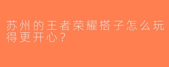 苏州的王者荣耀搭子怎么玩得更开心？