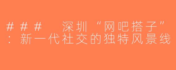 ### 深圳“网吧搭子”：新一代社交的独特风景线