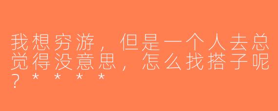 我想穷游，但是一个人去总觉得没意思，怎么找搭子呢？****