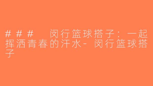 ### 闵行篮球搭子：一起挥洒青春的汗水-闵行篮球搭子